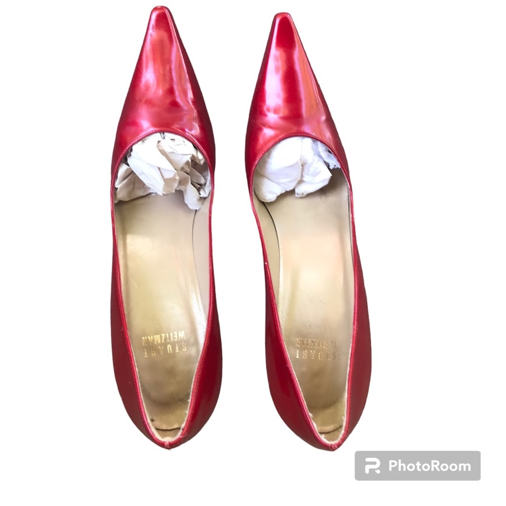 Stuart Weitzman Red Patent Leather Pointed Toe Stiletto Heel Pumps Women's S 9N